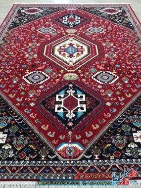 فرش ‌سنتی ‌700 ‌شانه ‌طرح ‌شاهسون ‌رنگ ‌قرمز ‌روناسی ‌کاشان ‌اصلی