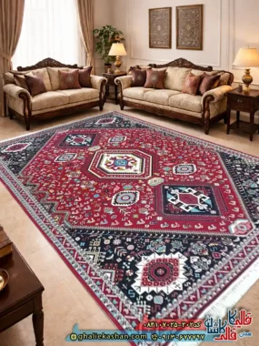 فرش ‌سنتی ‌700 ‌شانه ‌طرح ‌شاهسون ‌رنگ ‌قرمز ‌روناسی ‌کاشان ‌