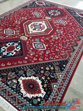 فرش سنتی 700 شانه طرح شاهسون رنگ قرمز روناسی کاشان زمینه
