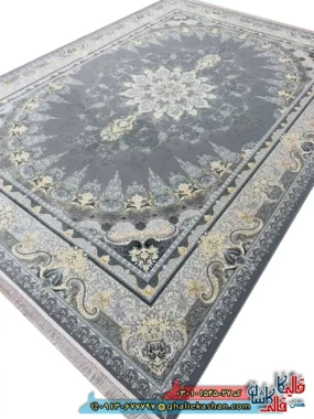 فرش طلاکوب 1500 شانه طرح شمس رنگ طوسی کاشان اصلی