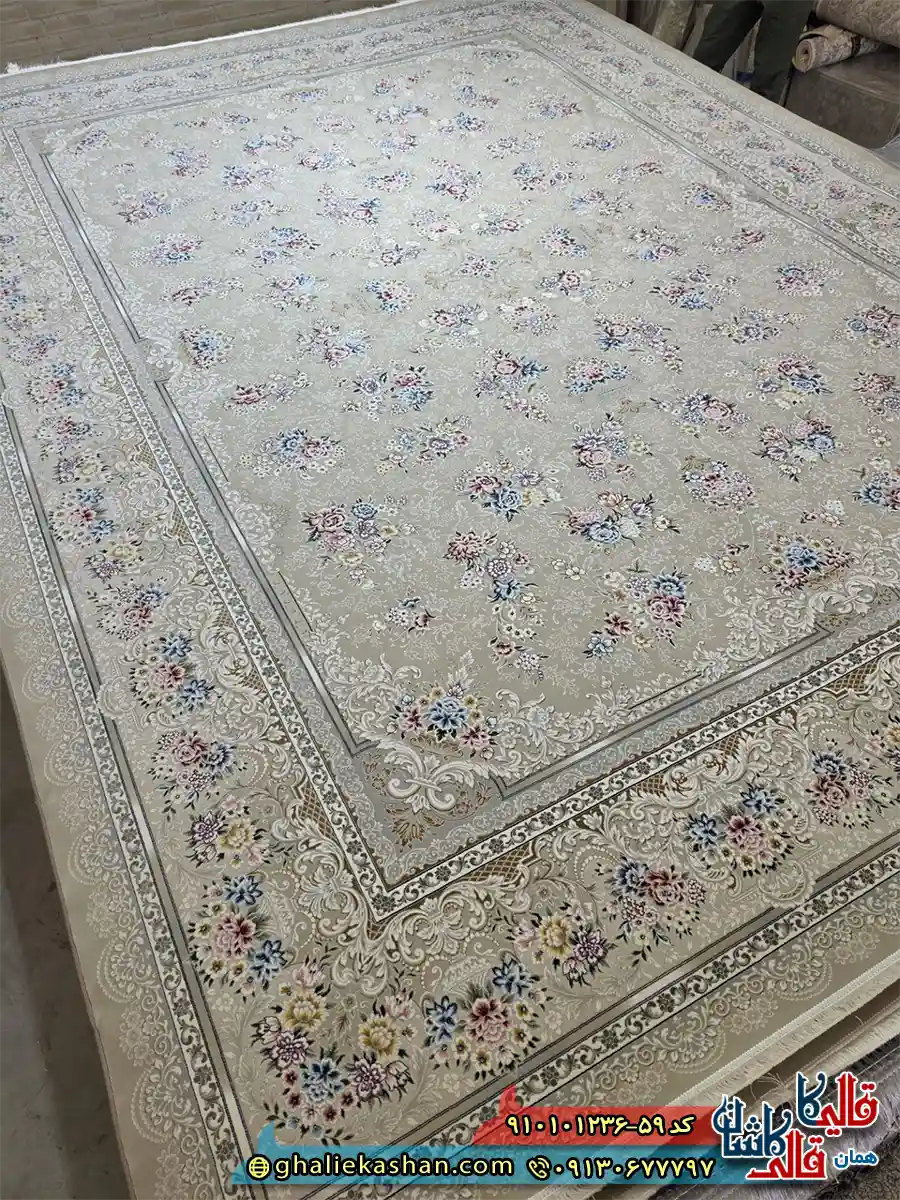 فرش کلاسیک 1200 شانه طرح افشان ملورین رنگ بژ کاشان اصلی فرش کلاسیک 1200 شانه طرح افشان ملورین رنگ بژ کاشان اصلی