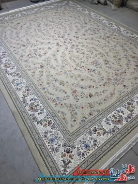 فرش کلاسیک 1200 شانه طرح افشان ناوک رنگ بژ کاشان