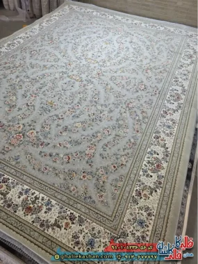 فرش کلاسیک 1200 شانه طرح افشان ناوک رنگ طوسی فیلی کاشان