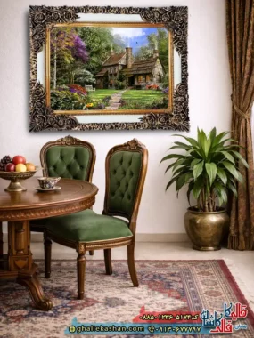 تابلو فرش ماشینی چاپی طرح منظره کلبه جنگلی 5174