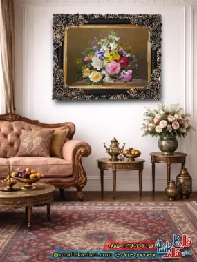 تابلو فرش ماشینی طرح گل و گلدان 3041