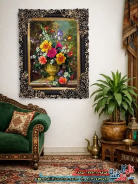 تابلو فرش ماشینی چاپی طرح گل و گلدان 3082