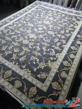 فرش طلاکوب 1200 شانه طرح افشان النا رنگ طوسی دودی گل طوسی گل برجسته کاشان