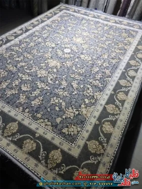 فرش طلاکوب 1200 شانه طرح افشان النا رنگ طوسی دودی گل کرم گل برجسته کاشان