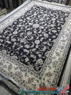 فرش کلاسیک 1200 شانه طرح افشان نگارین رنگ سرمه ای کاشان