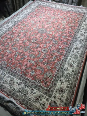 فرش کلاسیک 1200 شانه طرح افشان نگارین رنگ صورتی کاشان