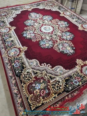 فرش کلاسیک 1200 شانه فرانسوی طرح ملودی رنگ قرمز کاشان