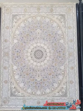 فرش طلاکوب 1200 شانه طرح اصفهان رنگ کرم صدفی گل برجسته کاشان