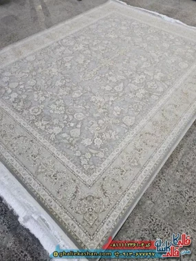 فرش طلاکوب 1200 شانه طرح افشان تهمینه رنگ طوسی فیلی گل برجسته کاشان