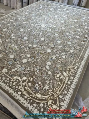 فرش 1200 شانه طرح افشان گندم رنگ قهوه ای شکلاتی گل برجسته کاشان