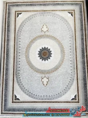 فرش طلاکوب 1200 شانه طرح نارین رنگ کرم گل برجسته کاشان