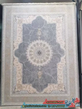 فرش طلاکوب 1200 شانه طرح نسیم رنگ طوسی دلفینی گل برجسته کاشان