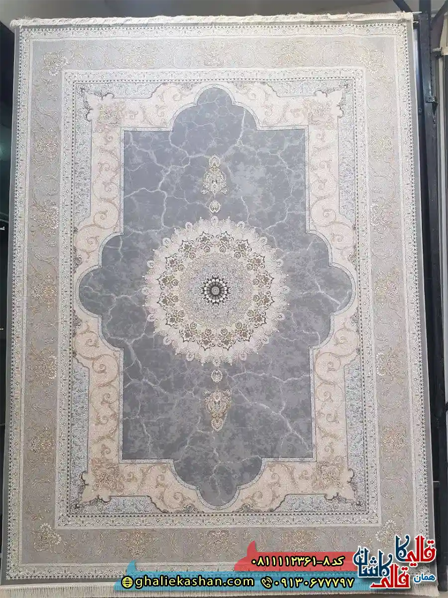 فرش طلاکوب 1200 شانه طرح نسیم رنگ طوسی دلفینی گل برجسته کاشان اصلی فرش طلاکوب 1200 شانه طرح نسیم رنگ طوسی دلفینی گل برجسته کاشان اصلی