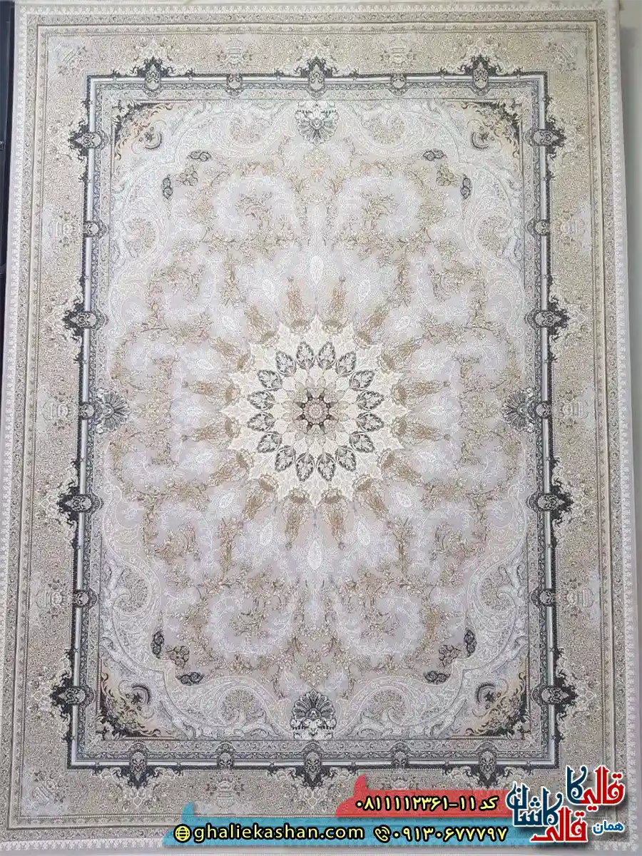 فرش طلاکوب 1200 شانه طرح نیاز رنگ کرم صدفی گل برجسته کاشان اصلی فرش طلاکوب 1200 شانه طرح نیاز رنگ کرم صدفی گل برجسته کاشان اصلی