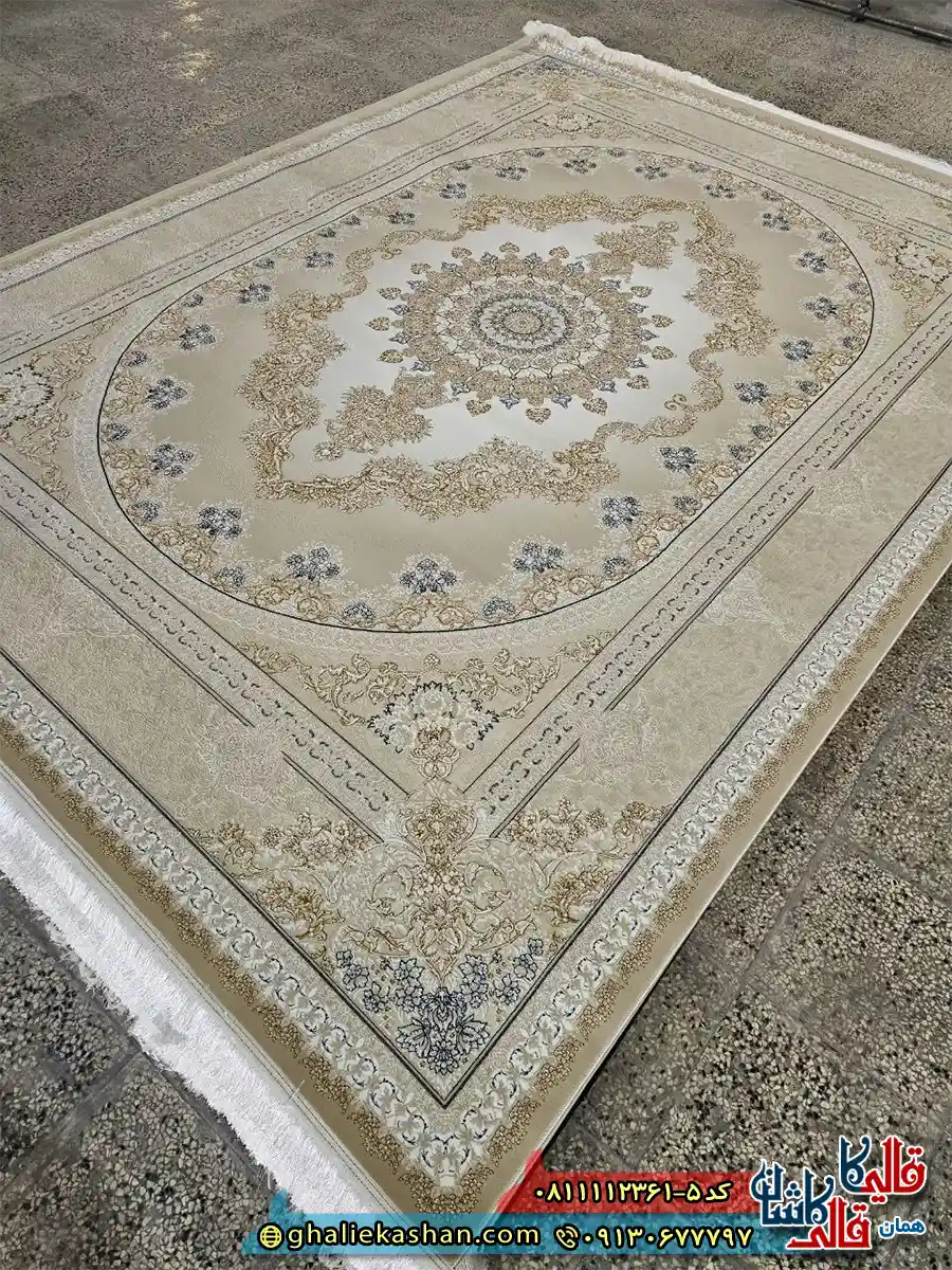 فرش-طلاکوب-1200-شانه-طرح-کارن-رنگ-بژ-گل-برجسته-کاشان-اصلی فرش-طلاکوب-1200-شانه-طرح-کارن-رنگ-بژ-گل-برجسته-کاشان-اصلی