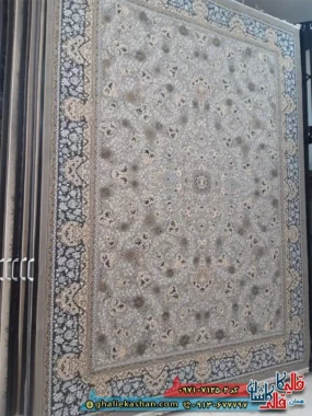 فرش طلاکوب 700 شانه طرح افشان گندم رنگ طوسی فیلی کاشان