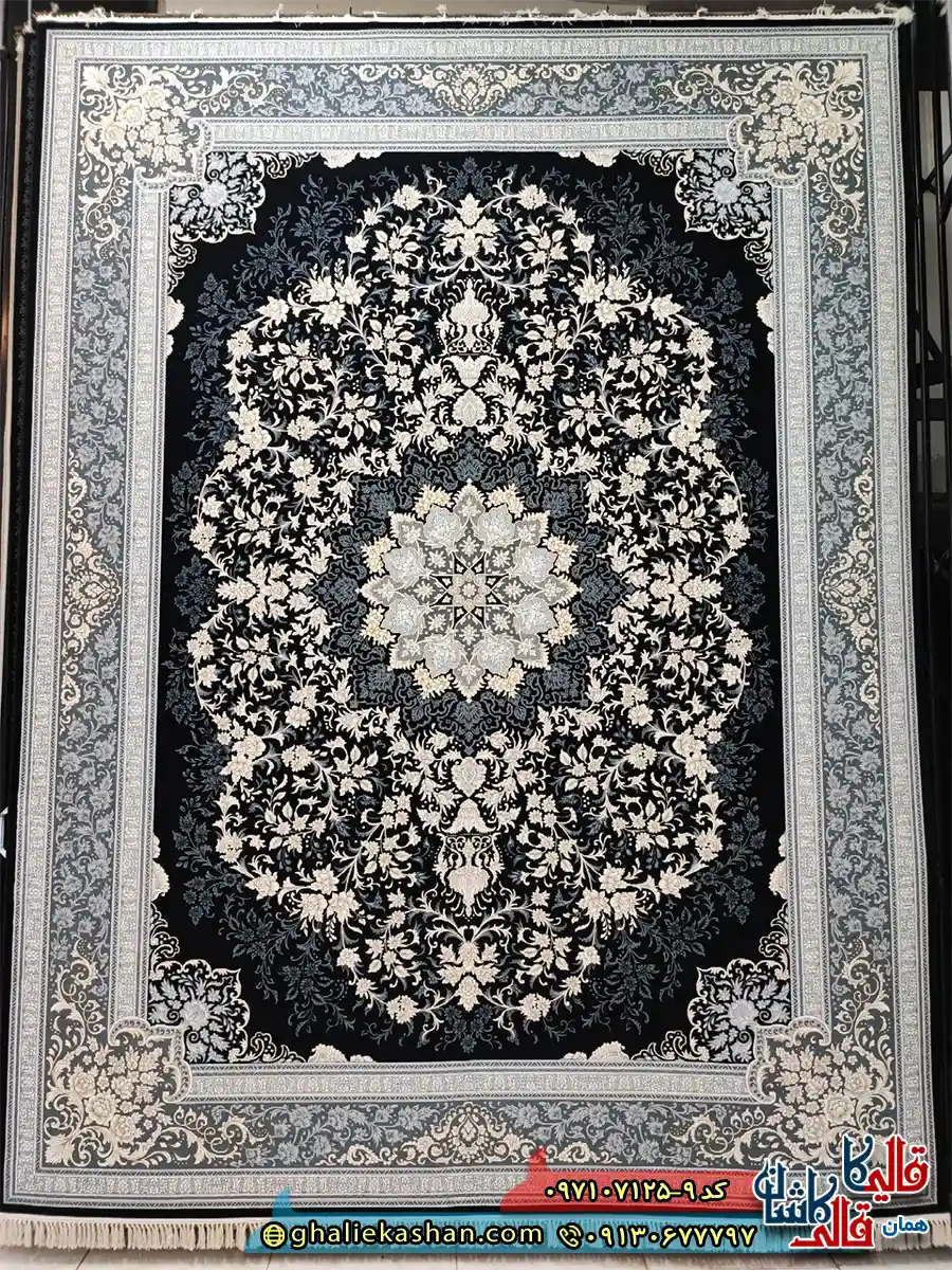 فرش طلاکوب 700 شانه طرح تندیس رنگ سرمه ای مشکی کاشان اصلی فرش طلاکوب 700 شانه طرح تندیس رنگ سرمه ای مشکی کاشان اصلی