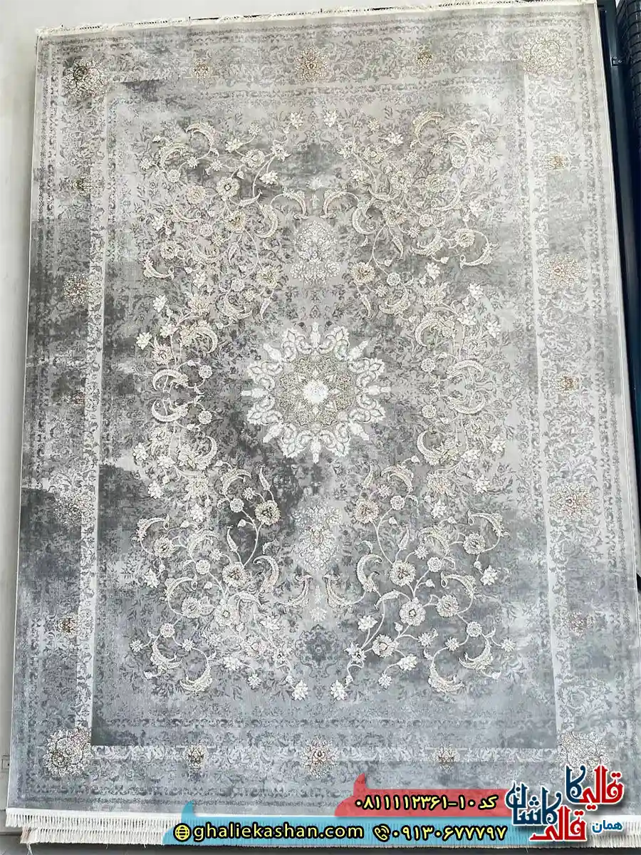 فرش طلاکوب وینتیج 1200 شانه طرح آذر رنگ طوسی دلفینی گل برجسته کاشان اصلی فرش طلاکوب وینتیج 1200 شانه طرح آذر رنگ طوسی دلفینی گل برجسته کاشان اصلی