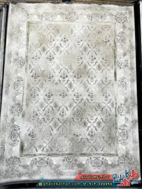 فرش کلاسیک 1200 شانه طرح افشان هیوا رنگ طوسی فیلی گل برجسته کاشان