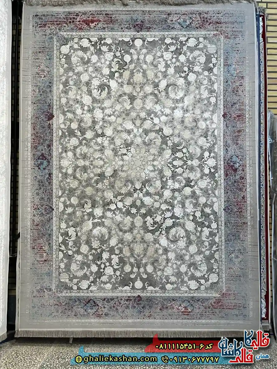 فرش وینتیج 1500 شانه طرح افشان نسیم رنگ طوسی قرمز گل برجسته کاشان اصلی فرش وینتیج 1500 شانه طرح افشان نسیم رنگ طوسی قرمز گل برجسته کاشان اصلی