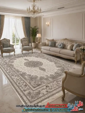 فرش کلاسیک 1200 شانه طرح اصفهان رنگ کرم کاشان