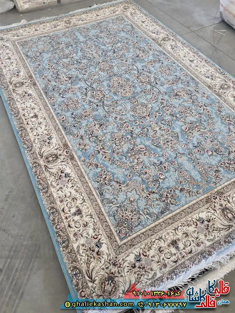 فرش 1200 شانه طرح افشان آتیلا رنگ آبی کاشان اصلی فرش 1200 شانه طرح افشان آتیلا رنگ آبی کاشان اصلی