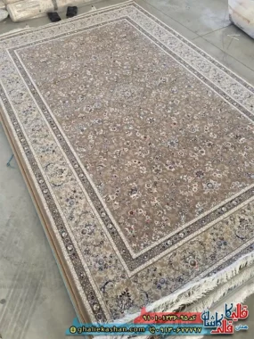 فرش کلاسیک 1200 شانه طرح افشان شهریار رنگ قهوه ای کاراملی کاشان