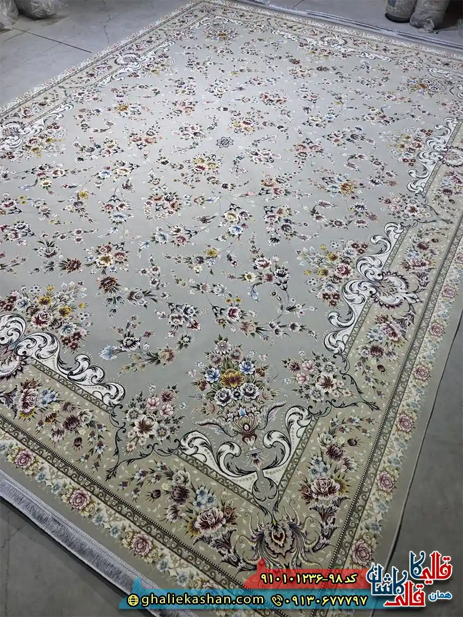 فرش کلاسیک 1200 شانه طرح افشان ماهرو رنگ طوسی نقره ای کاشان اصلی فرش کلاسیک 1200 شانه طرح افشان ماهرو رنگ طوسی نقره ای کاشان اصلی
