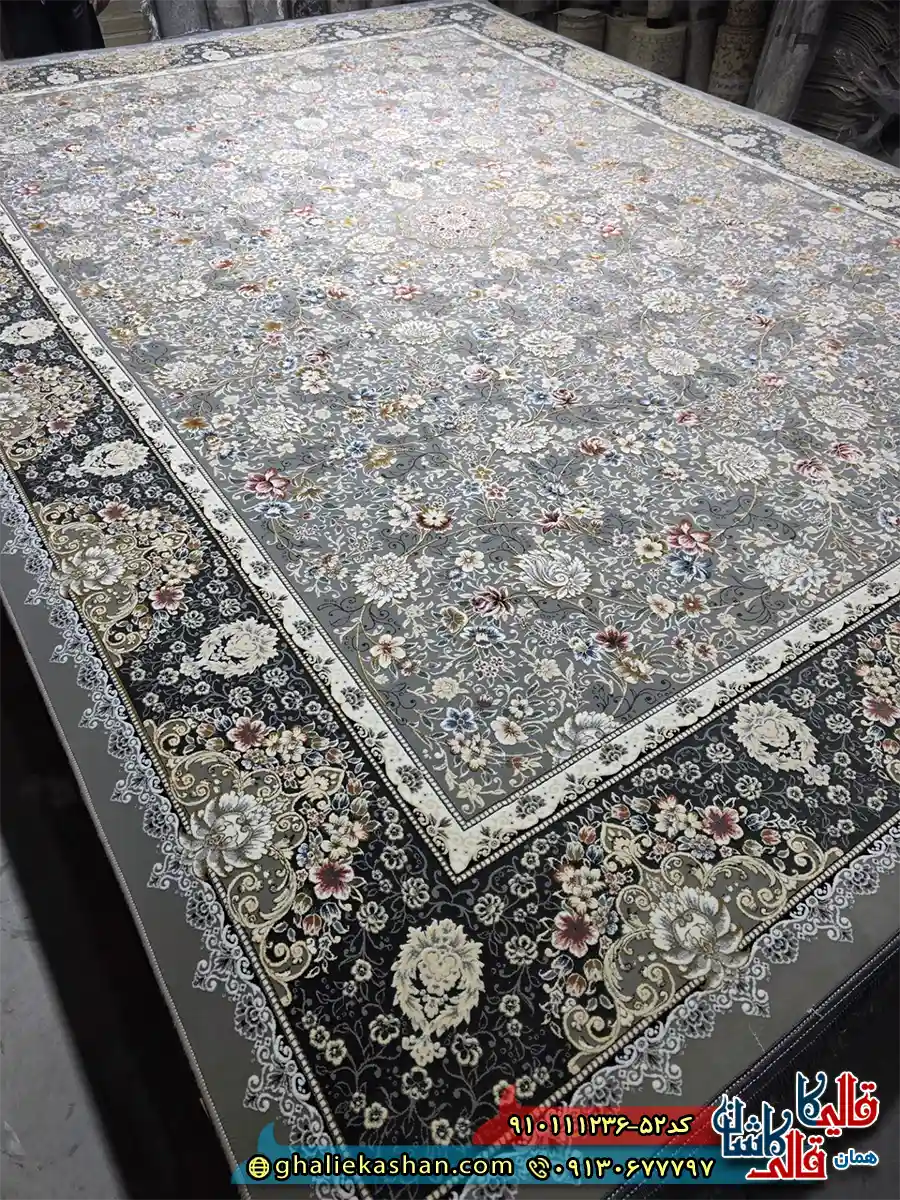 فرش کلاسیک 1200 شانه طرح افشان پرنیان رنگ طوسی گل برجسته کاشان اصلی فرش کلاسیک 1200 شانه طرح افشان پرنیان رنگ طوسی گل برجسته کاشان اصلی