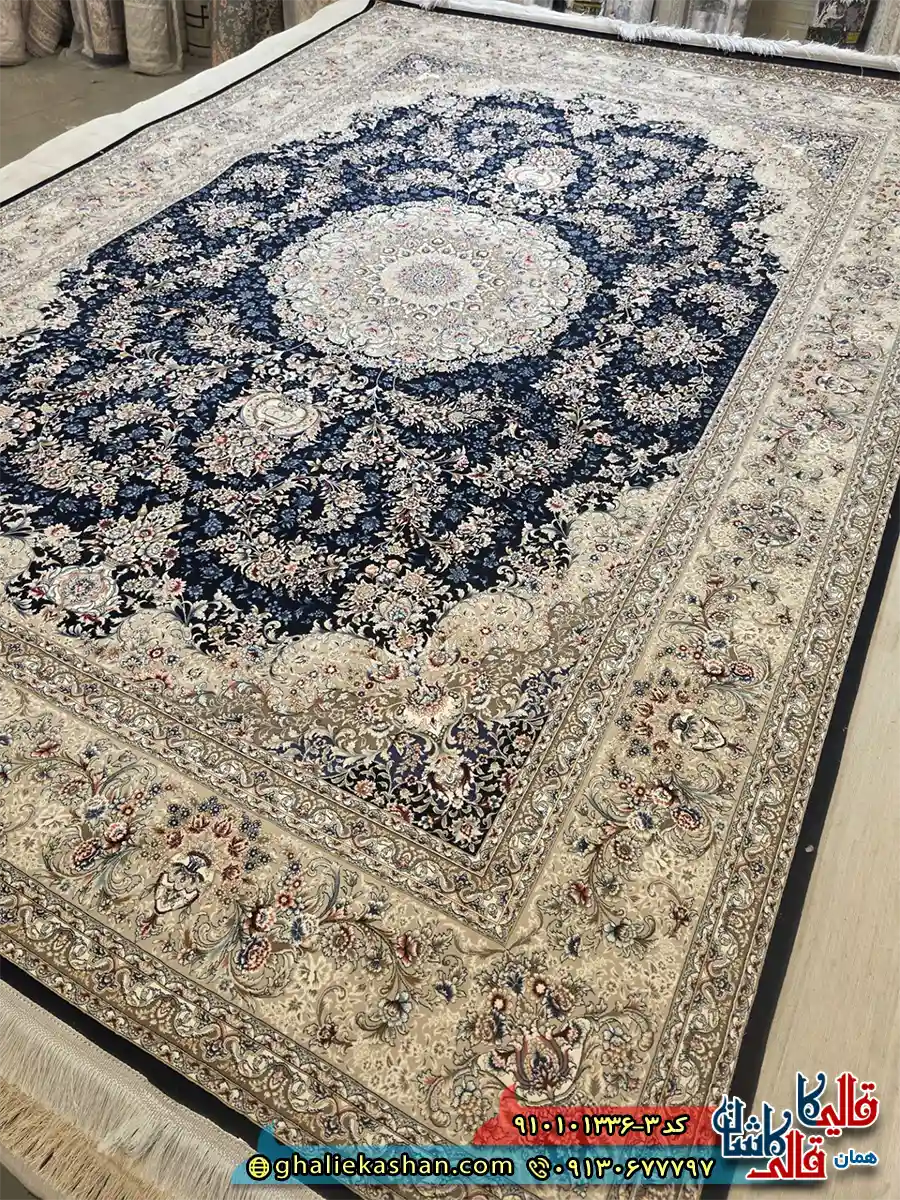 فرش کلاسیک 1200 شانه طرح دیبا رنگ سرمه ای کاشان اصلی فرش کلاسیک 1200 شانه طرح دیبا رنگ سرمه ای کاشان اصلی