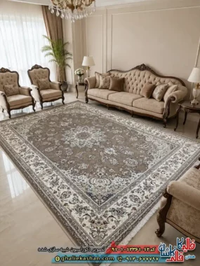 فرش ‌کلاسیک ‌1200 ‌شانه ‌طرح ‌زمرد ‌رنگ ‌قهوه ‌ای ‌شکلاتی ‌کاشان ‌