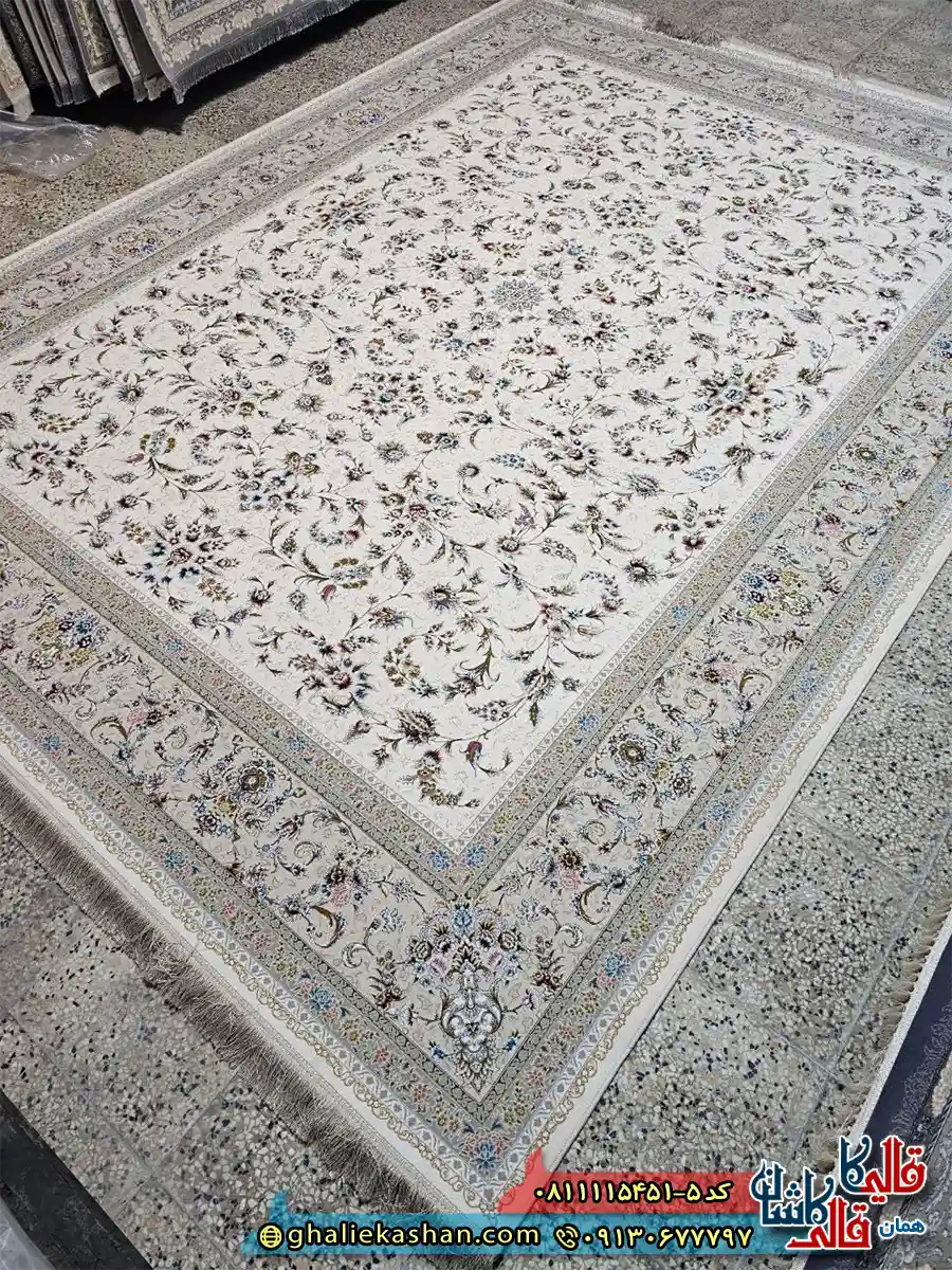 فرش کلاسیک 1500 شانه طرح افشان نگار رنگ کرم سفید گل برجسته کاشان اصلی فرش کلاسیک 1500 شانه طرح افشان نگار رنگ کرم سفید گل برجسته کاشان اصلی