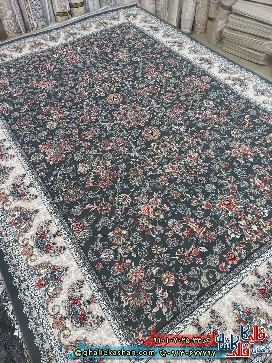 فرش کلاسیک 700 شانه طرح افشان آیسل رنگ طوسی دودی کاشان اصلی فرش کلاسیک 700 شانه طرح افشان آیسل رنگ طوسی دودی کاشان اصلی