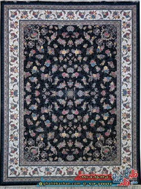 فرش کلاسیک 700 شانه طرح افشان گیلدا رنگ سرمه ای کاشان اصلی