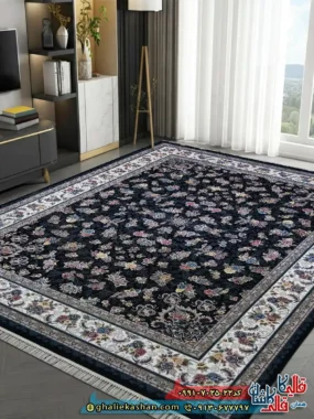 فرش ارزان 700 شانه طرح افشان گیلدا رنگ سرمه ای کاشان – 12 متری