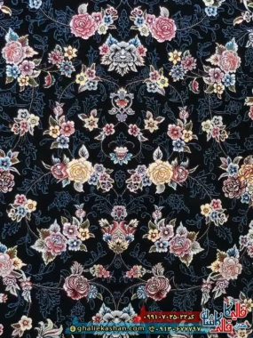 فرش کلاسیک 700 شانه طرح افشان گیلدا رنگ سرمه ای کاشان زمینه