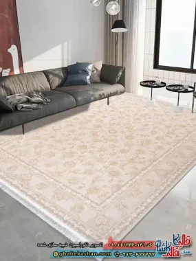 فرش 1200 شانه طرح افشان آوالون زمینه طوسی نقره ای عاجی گل برجسته کاشان
