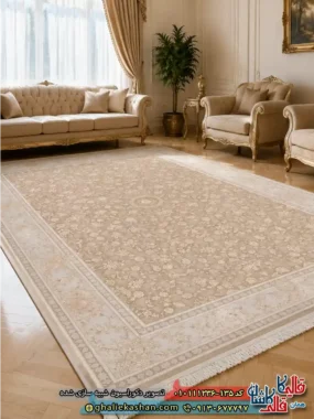 فرش 1200 شانه طرح افشان ایزولده زمینه قهوه ای نسکافه ای گل برجسته کاشان