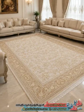 فرش 1200 شانه طرح افشان رزالیند زمینه طوسی نقره ای عاجی گل برجسته کاشان