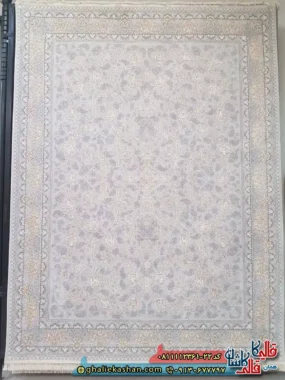 فرش طلاکوب 1200 شانه طرح افشان مروارید رنگ کرم صدفی گل برجسته کاشان