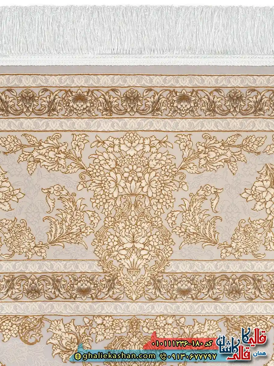 فرش طلاکوب 1200 شانه طرح افشان هلیوس زمینه طوسی نیلی گل برجسته کاشان نزدیک2
