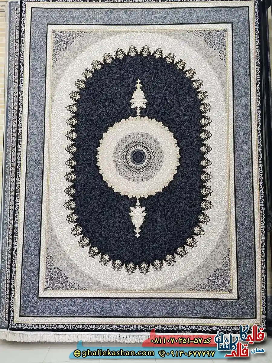 فرش طلاکوب 700 شانه طرح ساوین رنگ سرمه ای مشکی کاشان اصلی فرش طلاکوب 700 شانه طرح ساوین رنگ سرمه ای مشکی کاشان اصلی