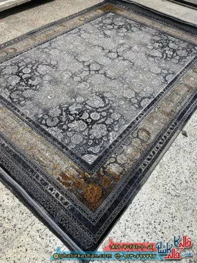 فرش طلاکوب وینتیج 700 شانه طرح افشان نگار رنگ طوسی دودی کاشان