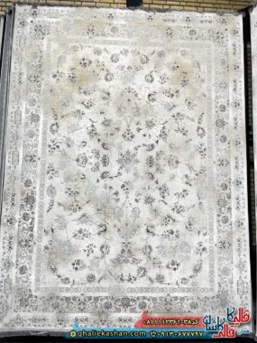 فرش وینتیج 1200 شانه طرح افشان آنا رنگ کرم صدفی گل برجسته کاشان