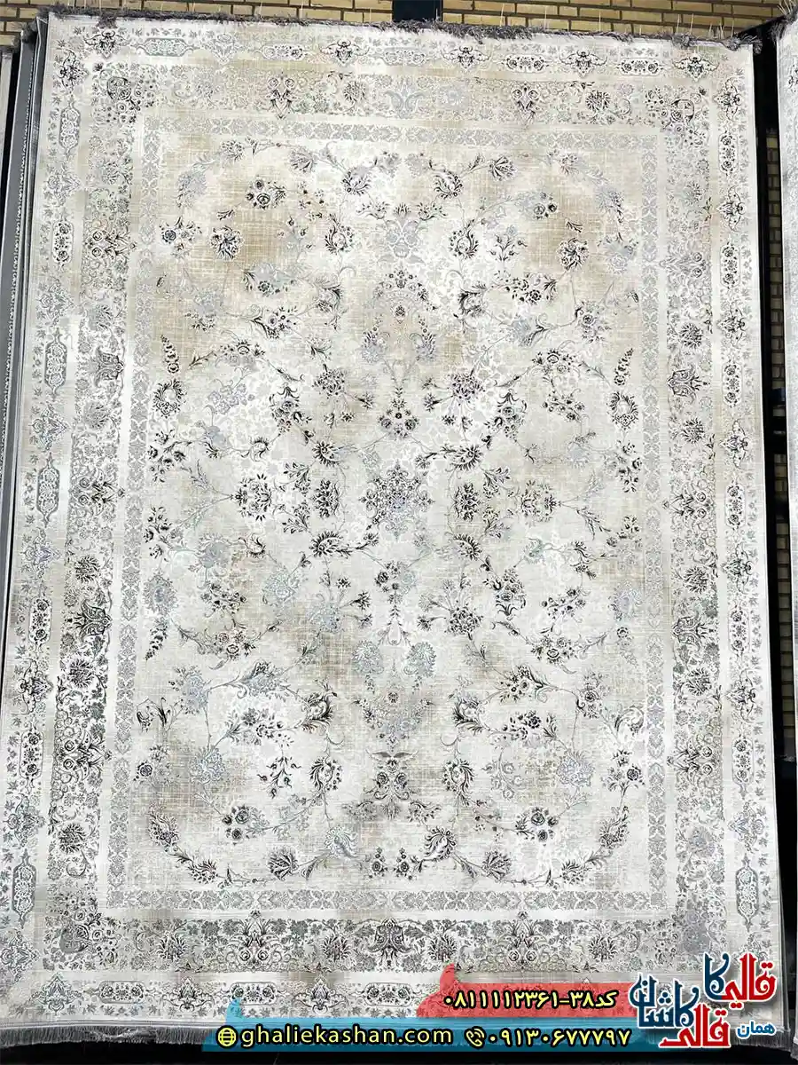 فرش وینتیج 1200 شانه طرح افشان آنا رنگ کرم صدفی گل برجسته کاشان اصلی فرش وینتیج 1200 شانه طرح افشان آنا رنگ کرم صدفی گل برجسته کاشان اصلی