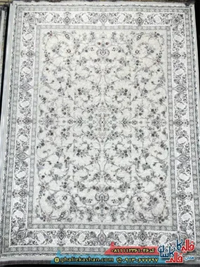 فرش کلاسیک 1200 شانه طرح افشان سلین رنگ بژ گل برجسته کاشان
